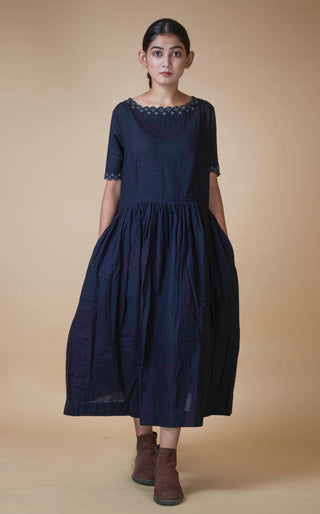 Handembroidered and Handwoven Cotton Dress Black Earth Route