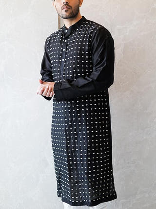 Cotton Sujani Kurta Black Bihart