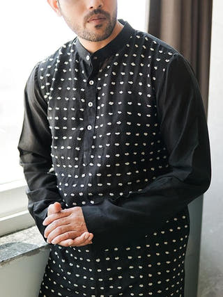Cotton Sujani Kurta Black Bihart