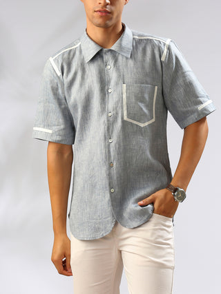 Palm Resort Collar Shirt- Blue Melange B Label