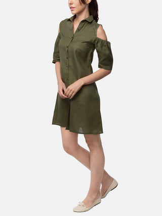 Pine Sleeve Cut Out Dress Olive B Label