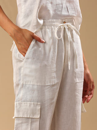 Savannah Cargos White - 100% Hemp cargo pants for women in White color