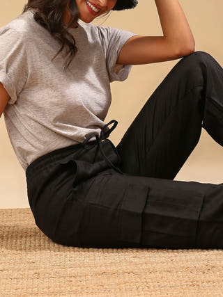 Savannah Cargos Black - 100% Hemp coord set for women in Black  color