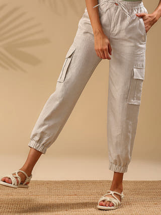 Savannah Cargos Oatmeal - 100% Hemp cargo pants for women in Oatmeal color