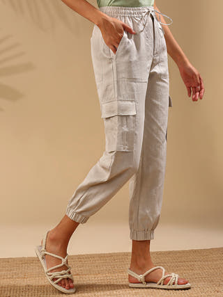 Savannah Cargos Oatmeal - 100% Hemp cargo pants for women in Oatmeal color
