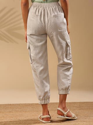 Savannah Cargos Oatmeal - 100% Hemp cargo pants for women in Oatmeal color