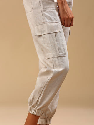 Savannah Cargos Oatmeal - 100% Hemp cargo pants for women in Oatmeal color