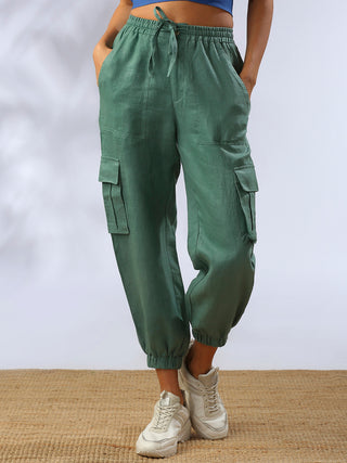  Cargos Deep Green - 100% Hemp cargo pants for women in Off White color