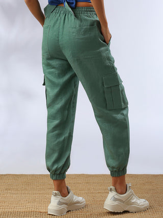  Cargos Deep Green - 100% Hemp cargo pants for women in Off White color