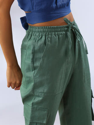  Cargos Deep Green - 100% Hemp cargo pants for women in Off White color