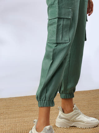  Cargos Deep Green - 100% Hemp cargo pants for women in Off White color