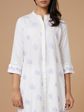 Linen Embroidered Kurta Set White Bombay Bloom