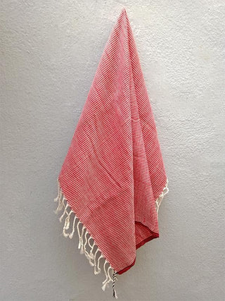 Honeycomb Handloom Hand Towel Red Bun.kar Bihar
