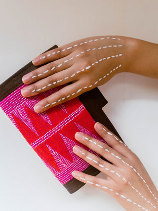 NAKSHA Mogra Kantha Embroidery Wallet Pink Kaisori