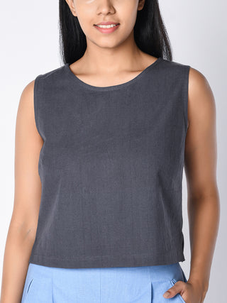 Cotton Sleeveless Top Charcoal Grey Chamomile Home