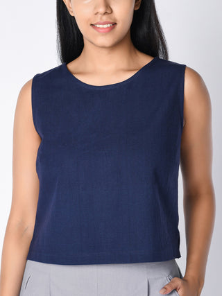 Cotton Sleeveless Top Navy Blue Chamomile Home