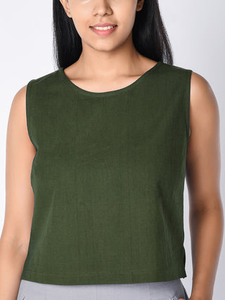 Cotton Sleeveless Top Olive Chamomile Home