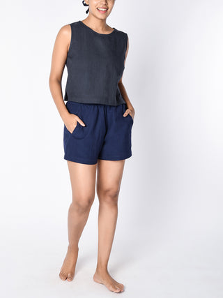 Cotton Shorts Navy Blue Chamomile Home