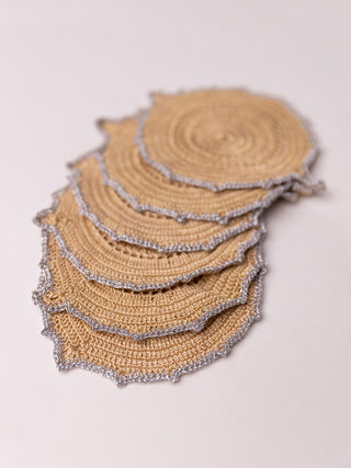 Handmade Crochet Ziba Round Coasters Silver Beige Samoolam
