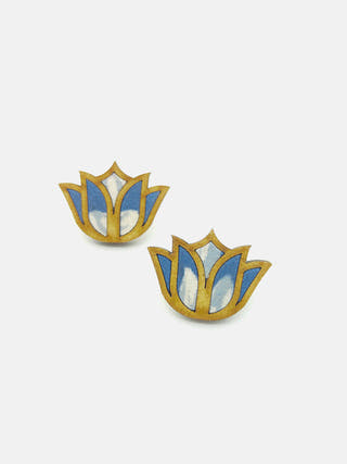 BLOOM Lotus Repurposed Fabric and Wood Stud Blue Whe