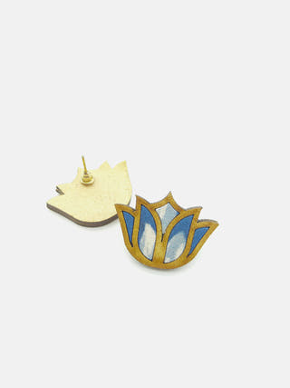 BLOOM Lotus Repurposed Fabric and Wood Stud Blue Whe