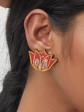 BLOOM Lotus Repurposed Fabric and Wood Stud Red Whe