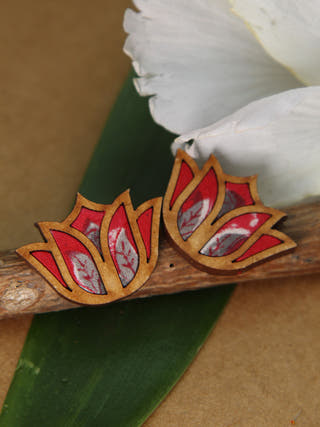 BLOOM Lotus Repurposed Fabric and Wood Stud Red Whe