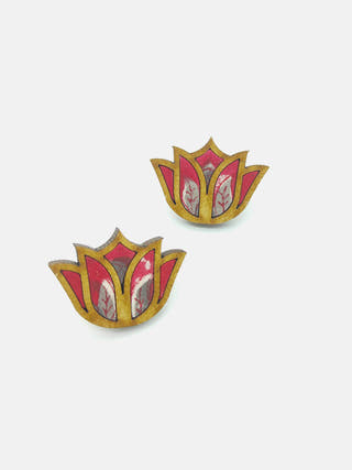 BLOOM Lotus Repurposed Fabric and Wood Stud Red Whe