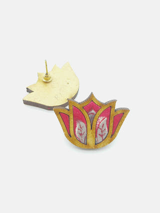 BLOOM Lotus Repurposed Fabric and Wood Stud Red Whe