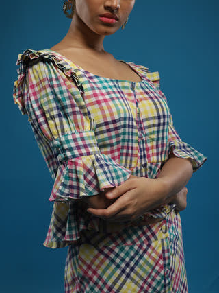 Timeless Co-ord Set - Ankle length buttoned down skirt - Black- Handwoven Muslin Jamdani  coord set for women in  multicolor color