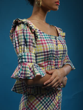 Timeless Co-ord Set - Ankle length buttoned down skirt - Black- Handwoven Muslin Jamdani  coord set for women in  multicolor color