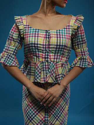 Timeless Co-ord Set - Ankle length buttoned down skirt - Black- Handwoven Muslin Jamdani  coord set for women in  multicolor color