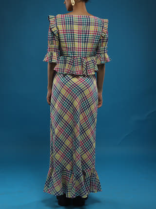 Timeless Co-ord Set - Ankle length buttoned down skirt - Black- Handwoven Muslin Jamdani  coord set for women in  multicolor color