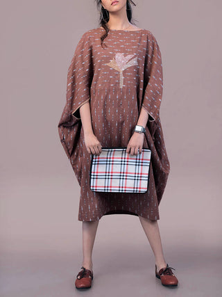 OLIVIA Handwoven Ikat Dress Brown Dharang
