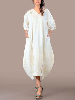 MORNING GLORY Handwoven  Dress Off-White Dharang