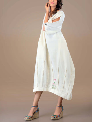 MORNING GLORY Handwoven  Dress Off-White Dharang