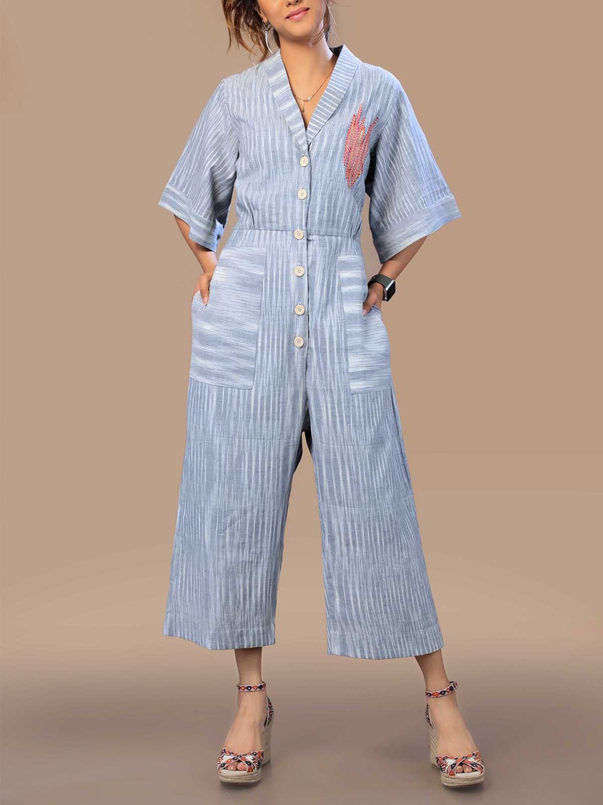 Reese Handwoven Jumpsuit Blue