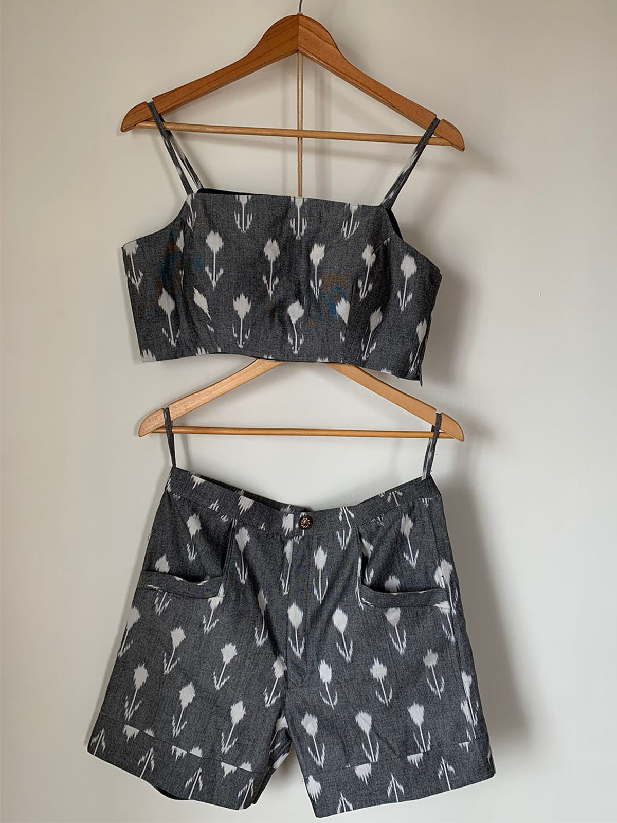 ANDREA Handwoven Ikat Shorts and Jacket Co-ord Set Grey