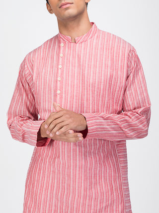 Asymmetric Striped Cotton Kalidaar Kurta Pink Dhatu Design Studio