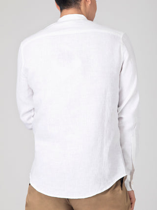 Mandarin Collar Linen Shirt White Dhatu Design Studio