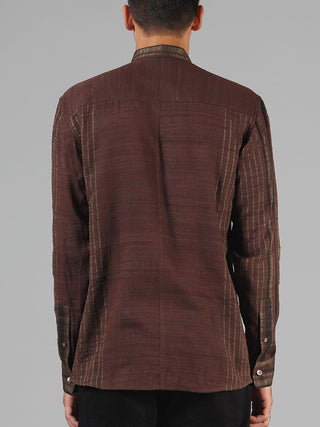 Anti-Flip Pocket Ahimsa Silk Brocade Shirt Brown Dhatu Design Studio