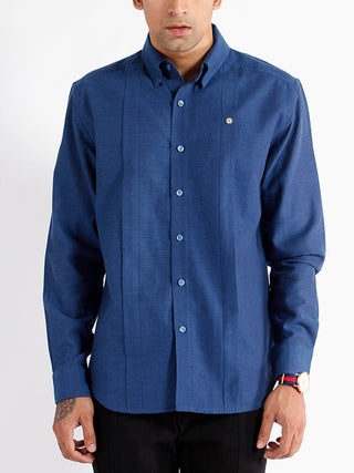 Pleated Handloom Cotton Shirt Blue Dhatu Design Studio