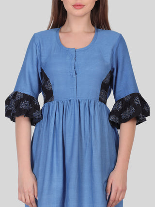 Block printed khadi Cotton Dress Indigo Indigo Amour