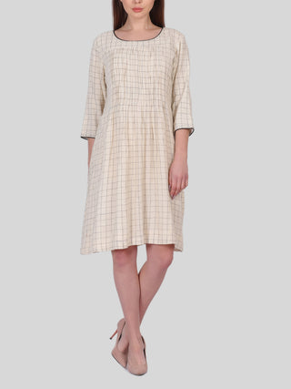 Kala Cotton Check Dress Beige and Black Indigo Amour