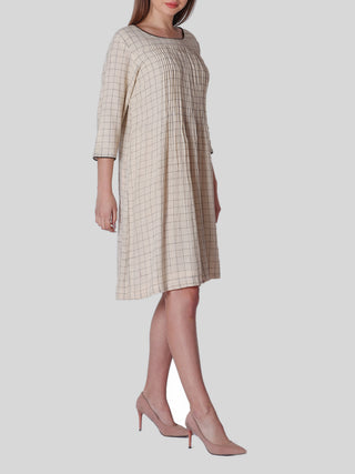 Kala Cotton Check Dress Beige and Black Indigo Amour