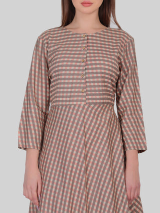Khadi Asymmetric Cotton Dress Grey and Pink Indigo Amour