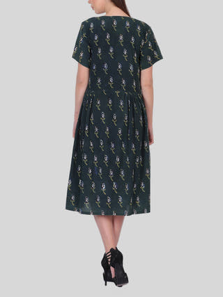Block Printed Cotton Black - Cotton Women Cotton Dress in Teal color