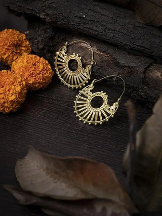  Dhokra Geometric Bali Earrings by Miharu sold by Flourish