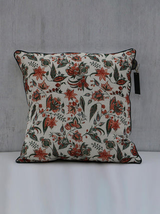 Floral Block Printed Cushion Cover Off-White Nimmit
