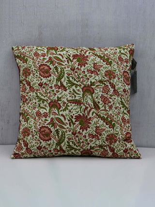 Calico Chintz Block Printed Cushion Cover Off-White Nimmit